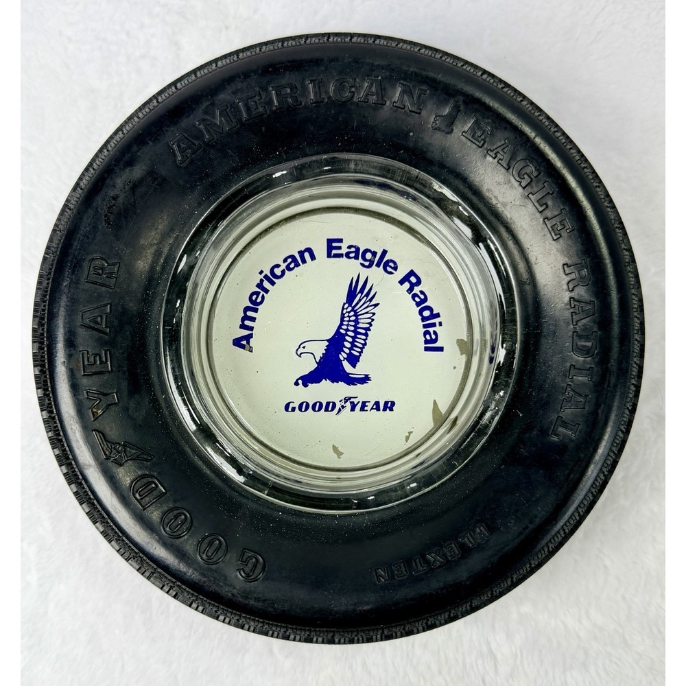 Vintage Goodyear American Eagle Radial Tire Ashtray Advertising Glass Insert 70s